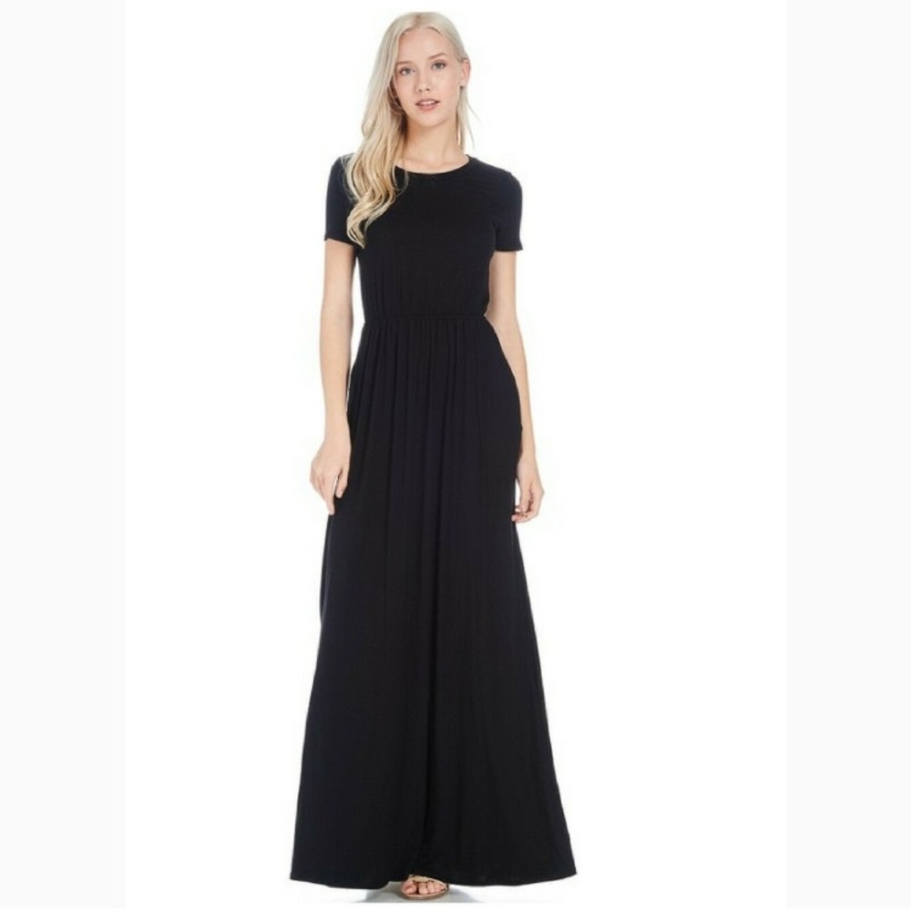 Short Sleeve Black Maxi Dress - Picture 3 of 6